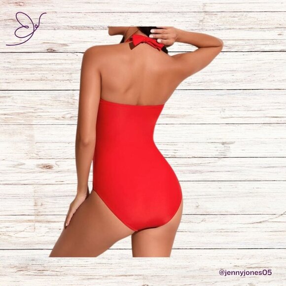 Red Tummy Control Halter One-Piece Swimsuit NWT Size XL - Picture 2 of 6